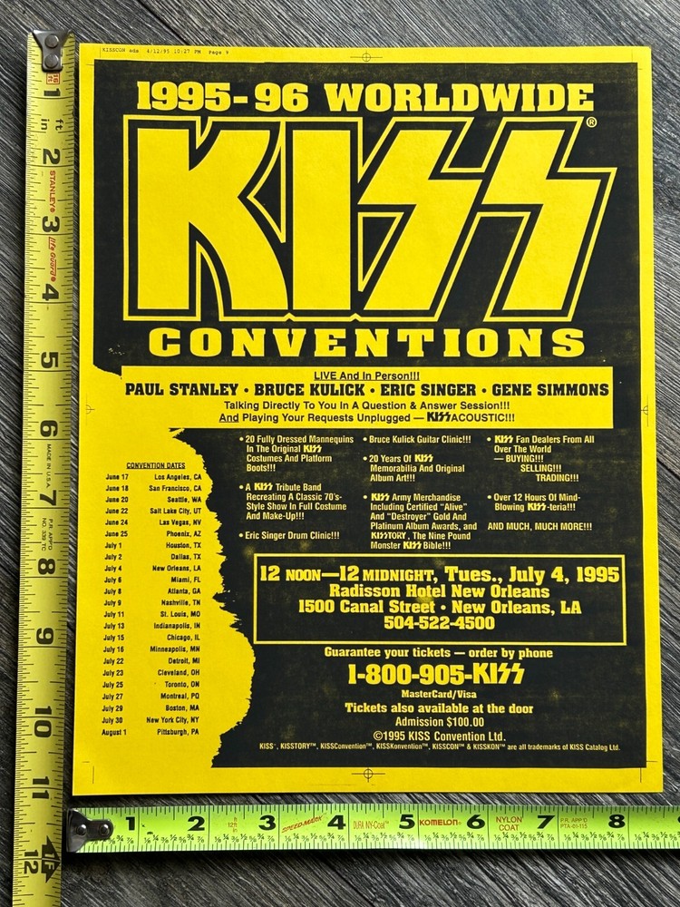 KISS Handbill Concert Ad Flyer '95 Unplugged Convention New Orleans Vintage Kiss
