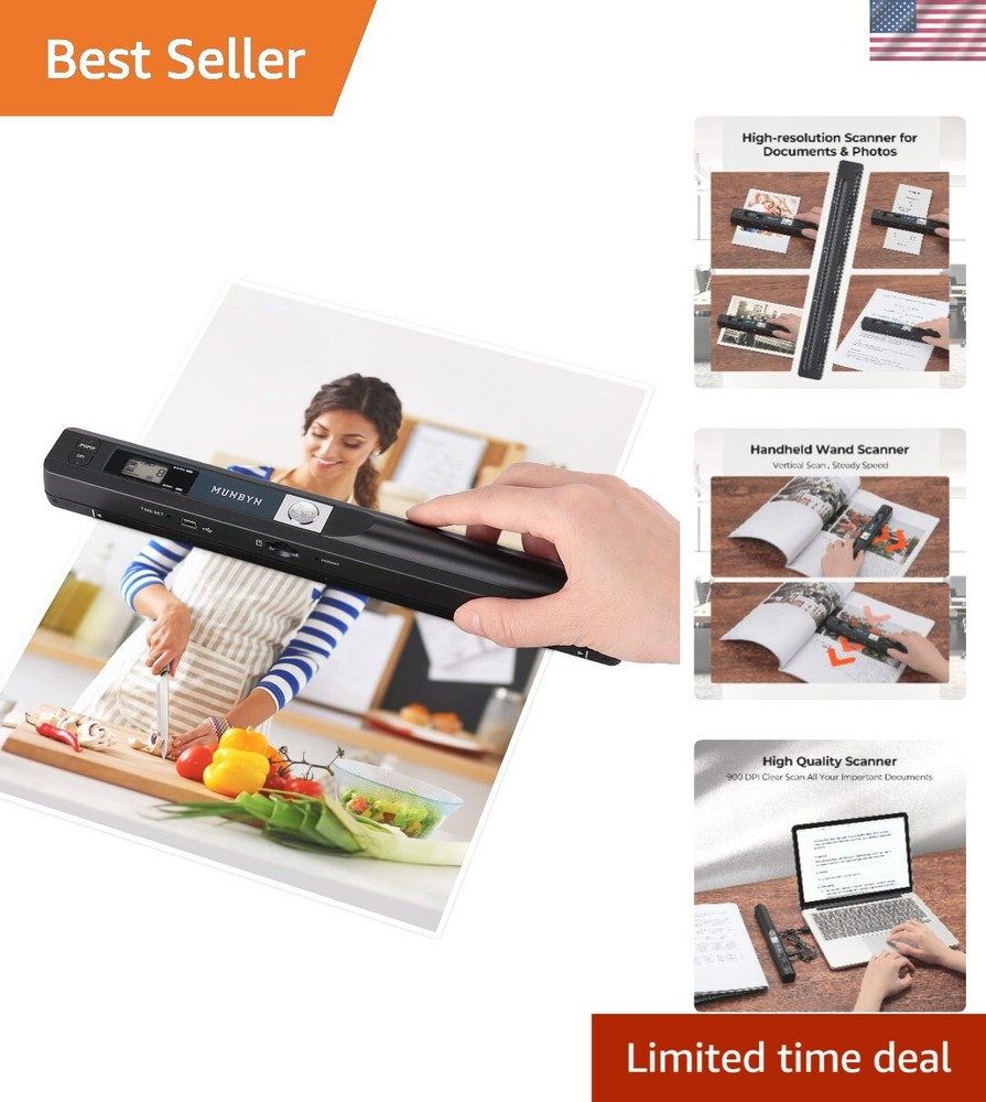 Wireless A4 Document Scanner - 900 DPI Handheld Scanner with Easy USB Transfer