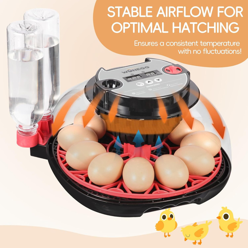12 Egg Incubator with Automatic Turning, Humidity Control, LED Egg Candler, and