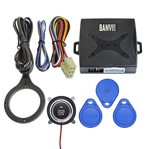 Car Alarm System RFID Push Engine Start Button & Keyless Go System Blue Key