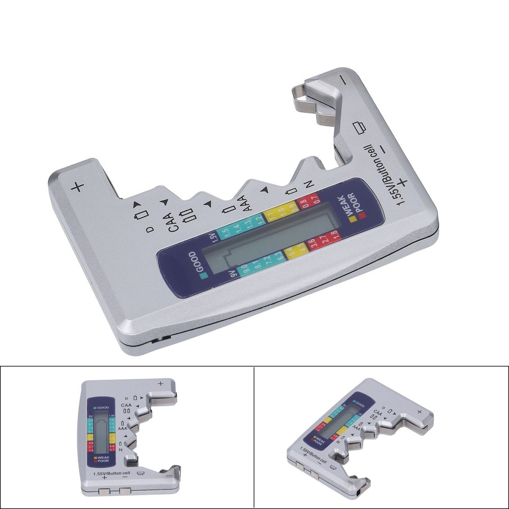 Digital Battery Tester LCD Screen Button Cell Battery Checker Silver