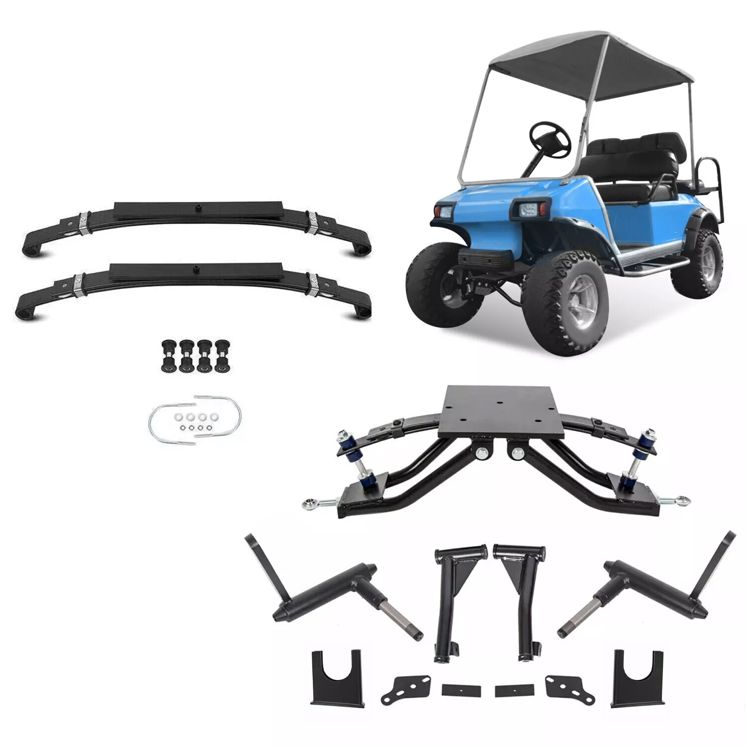 6" A-Arm Lift Kit & Rear Leaf Springs Black For 1982-2003 Club Car DS Golf Cart
