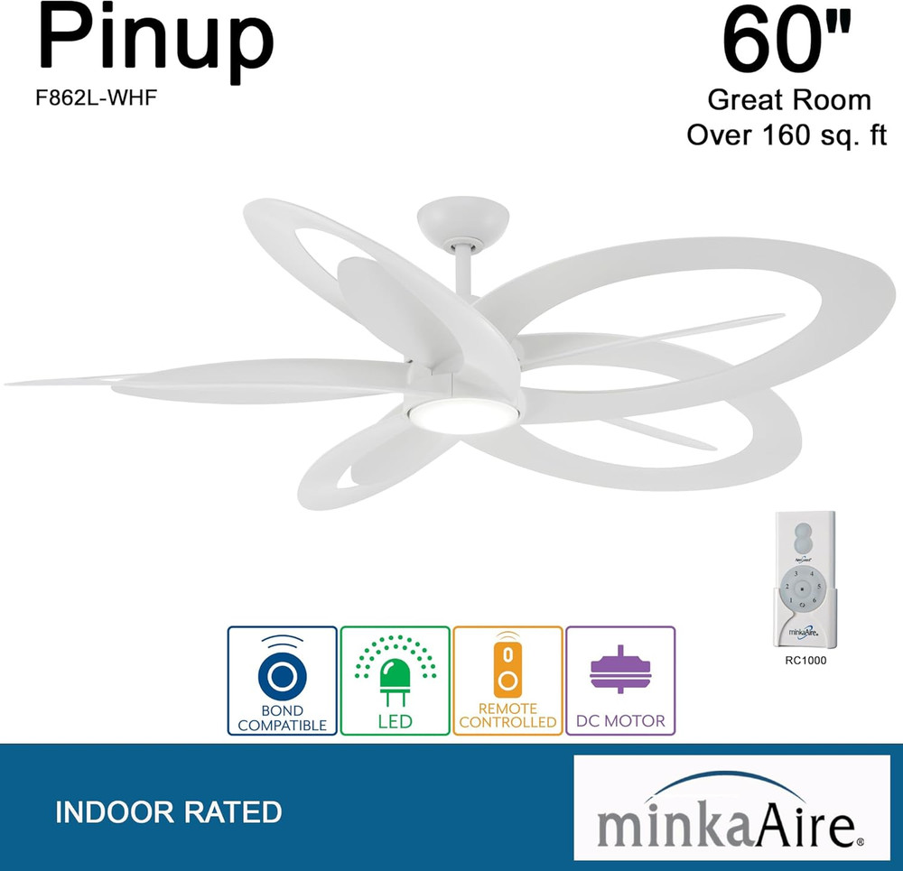 F862L-WHF 60" Flat White Ceiling Fan with LED Light & Remote Control