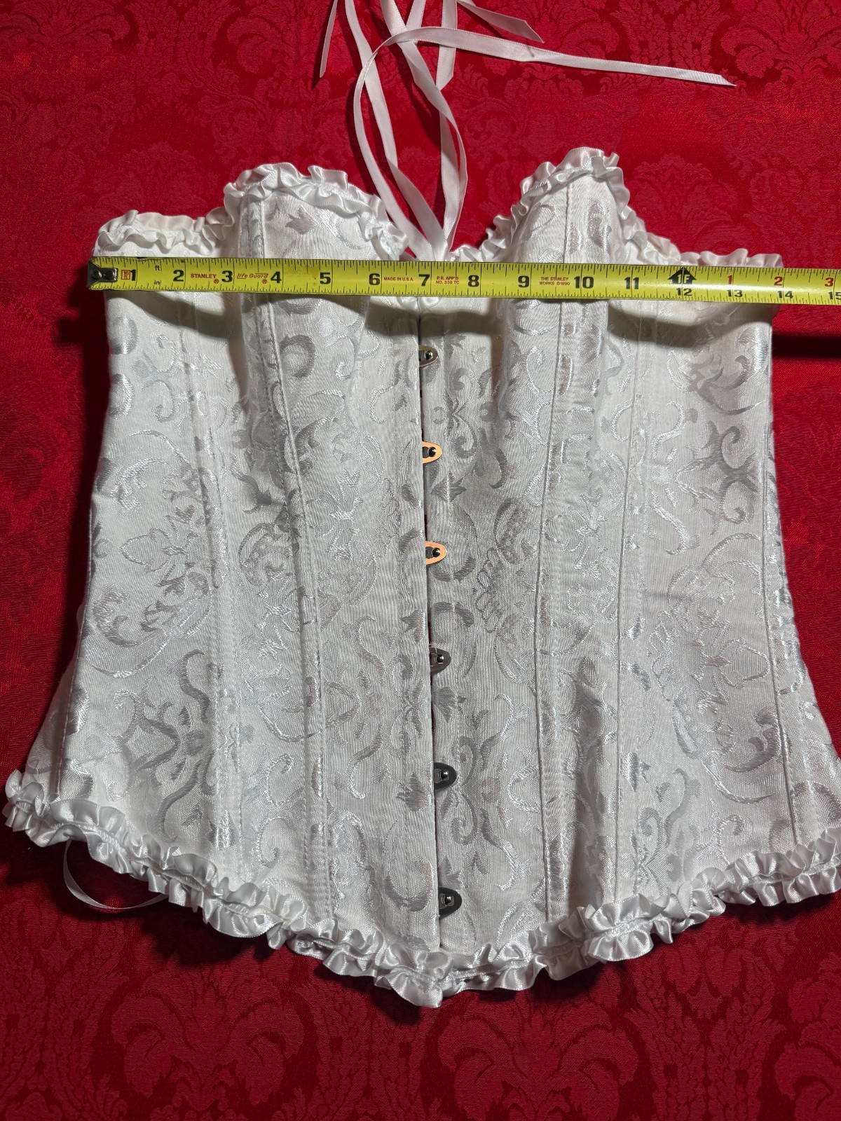 Sexy Satin White Lace Up Bustier Overbust Boned Corset Lingerie Women's Size M