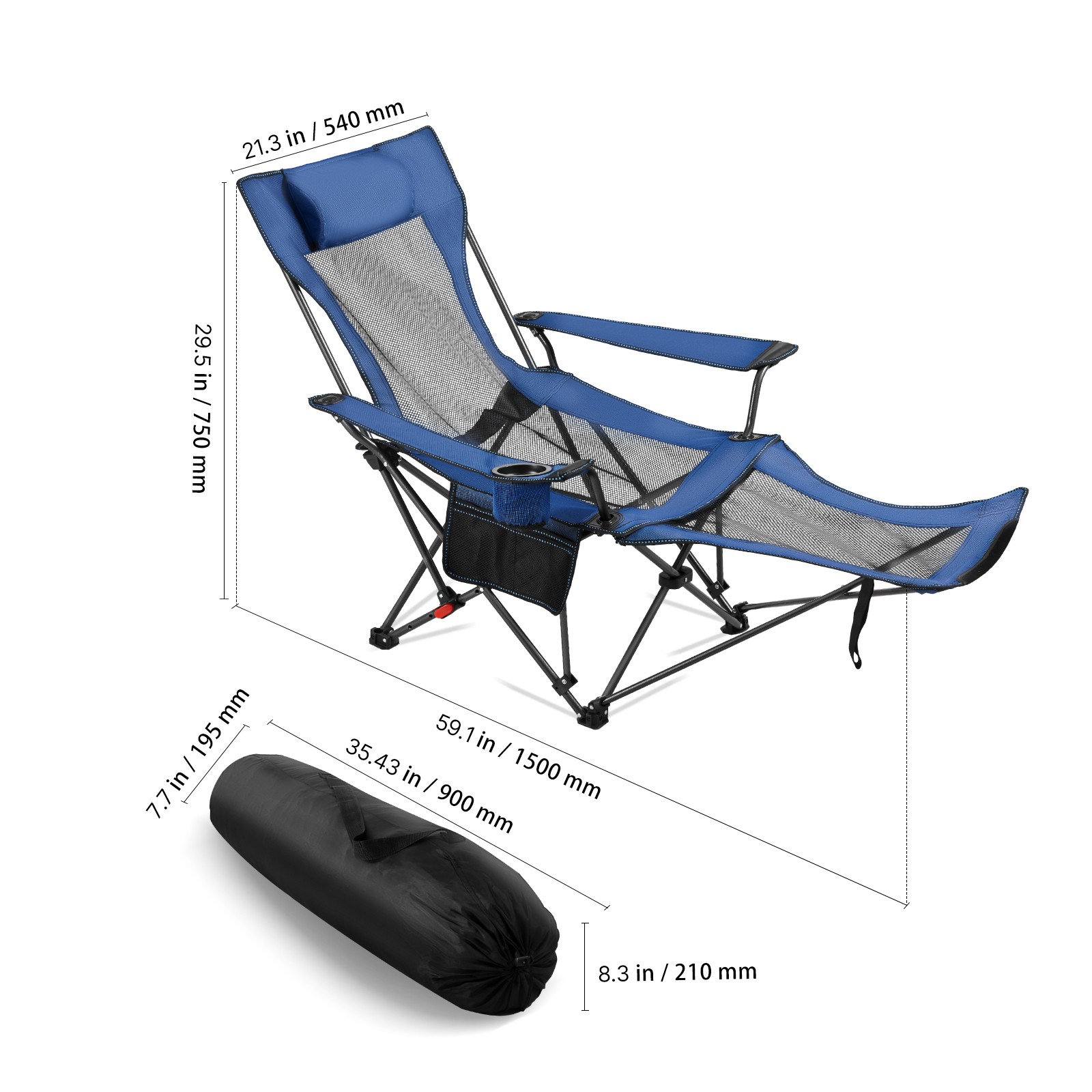 Uimoso Portable Folding Reclining Camping Chair for Adults, Heavy-Duty, Blue
