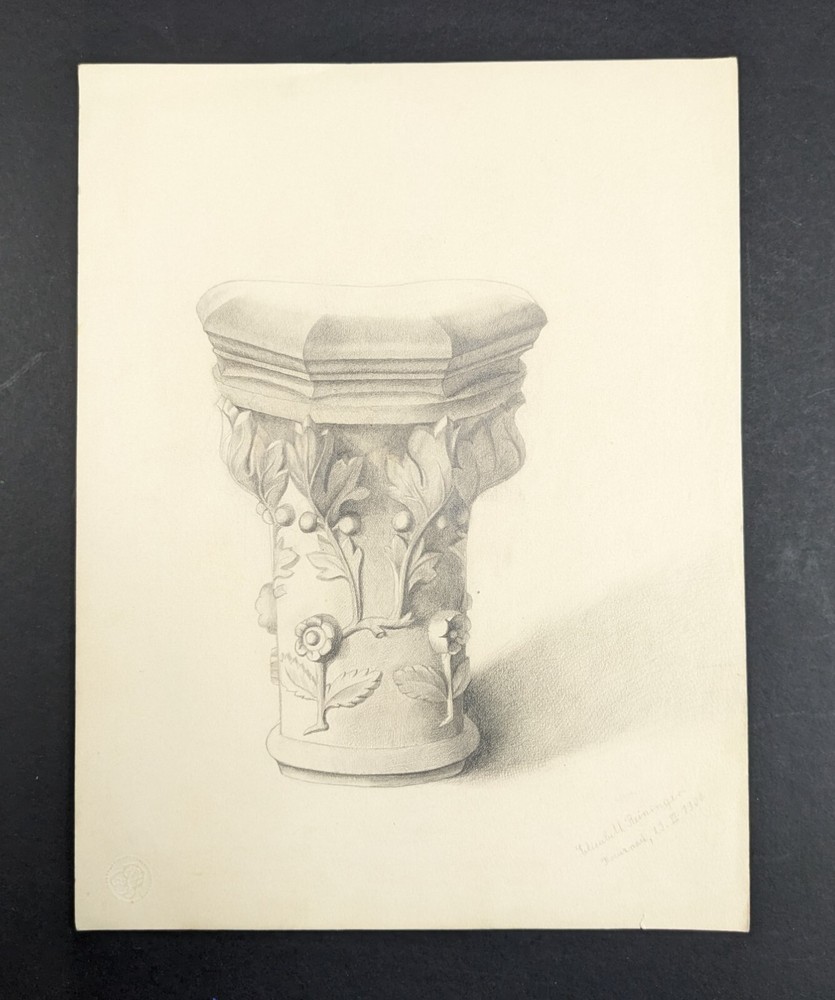 Elisabeth Reininger, column, drawing, autographed, dated, 1900