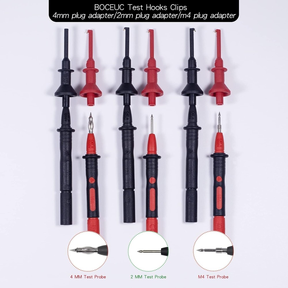 Test Hooks Clips, Multimeter Lead Kit Mini 2MM PLUG, Black, Red