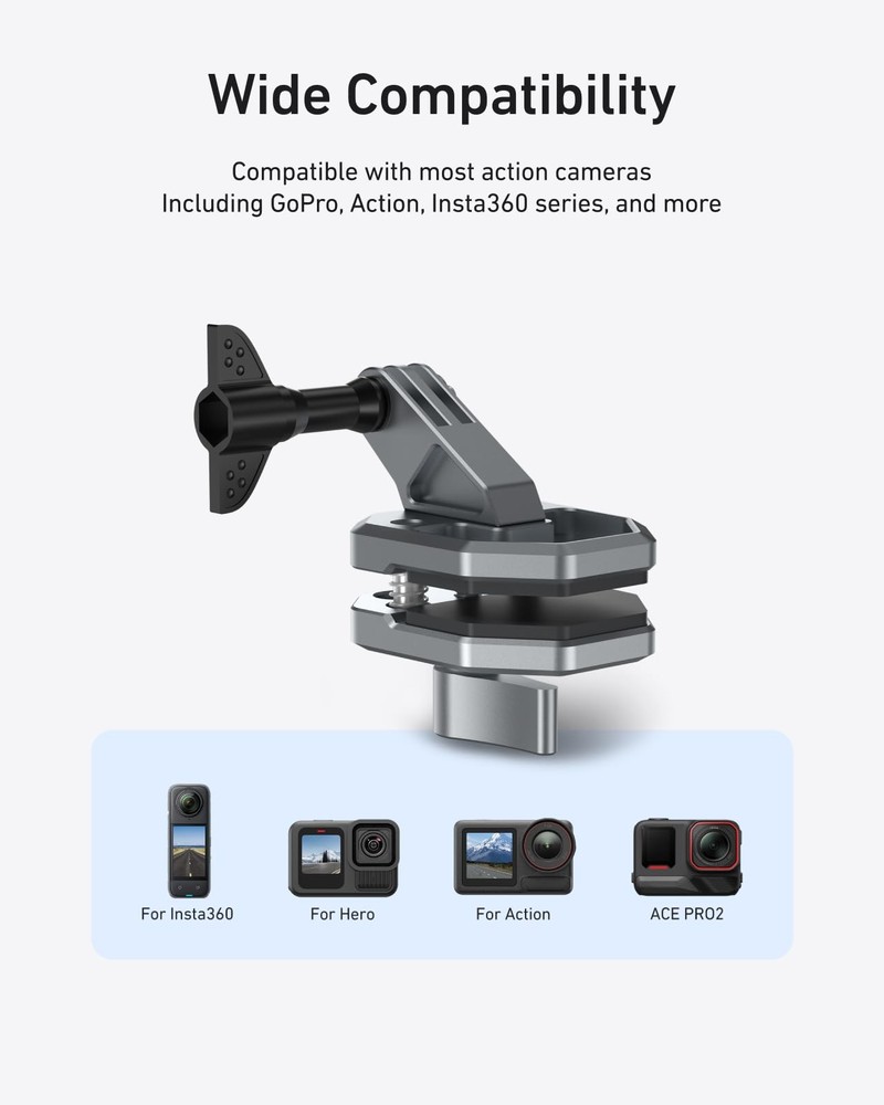 Motorcycle Windshield Clip Camera Mount, Quick Release Compact, Black