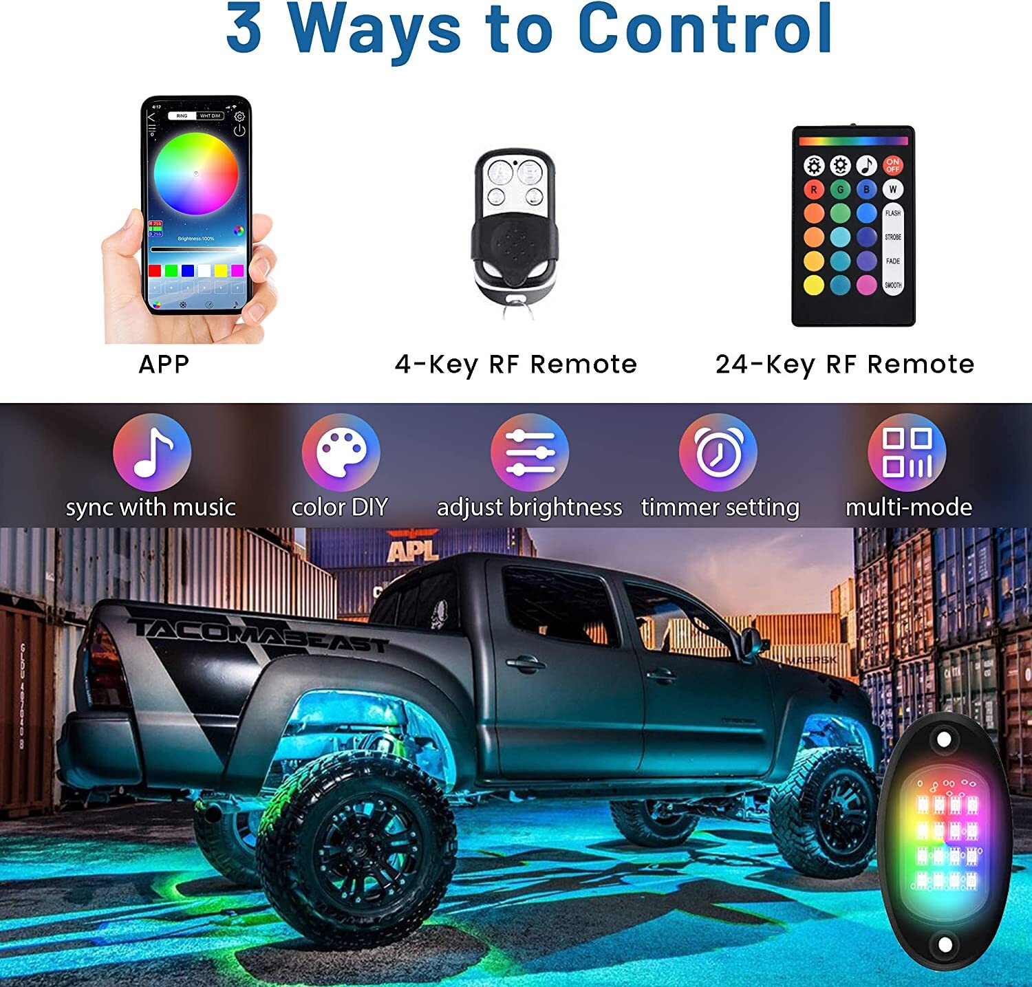 20 Pods RGB LED Rock Lights Kit Offroad Truck Underbody Neon Music Bluetooth APP