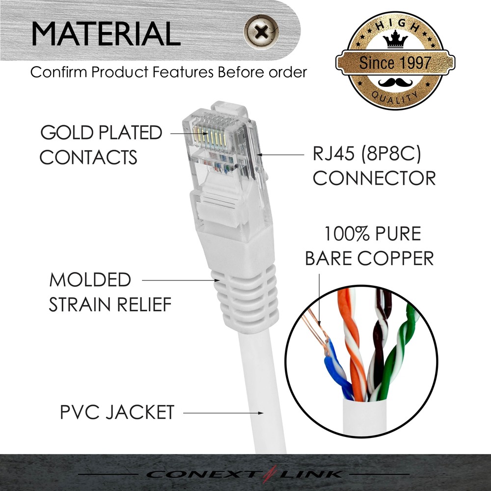 1x 1.5ft White CAT5E Network Wire LAN Cable Patch Cord Ethernet Internet Router