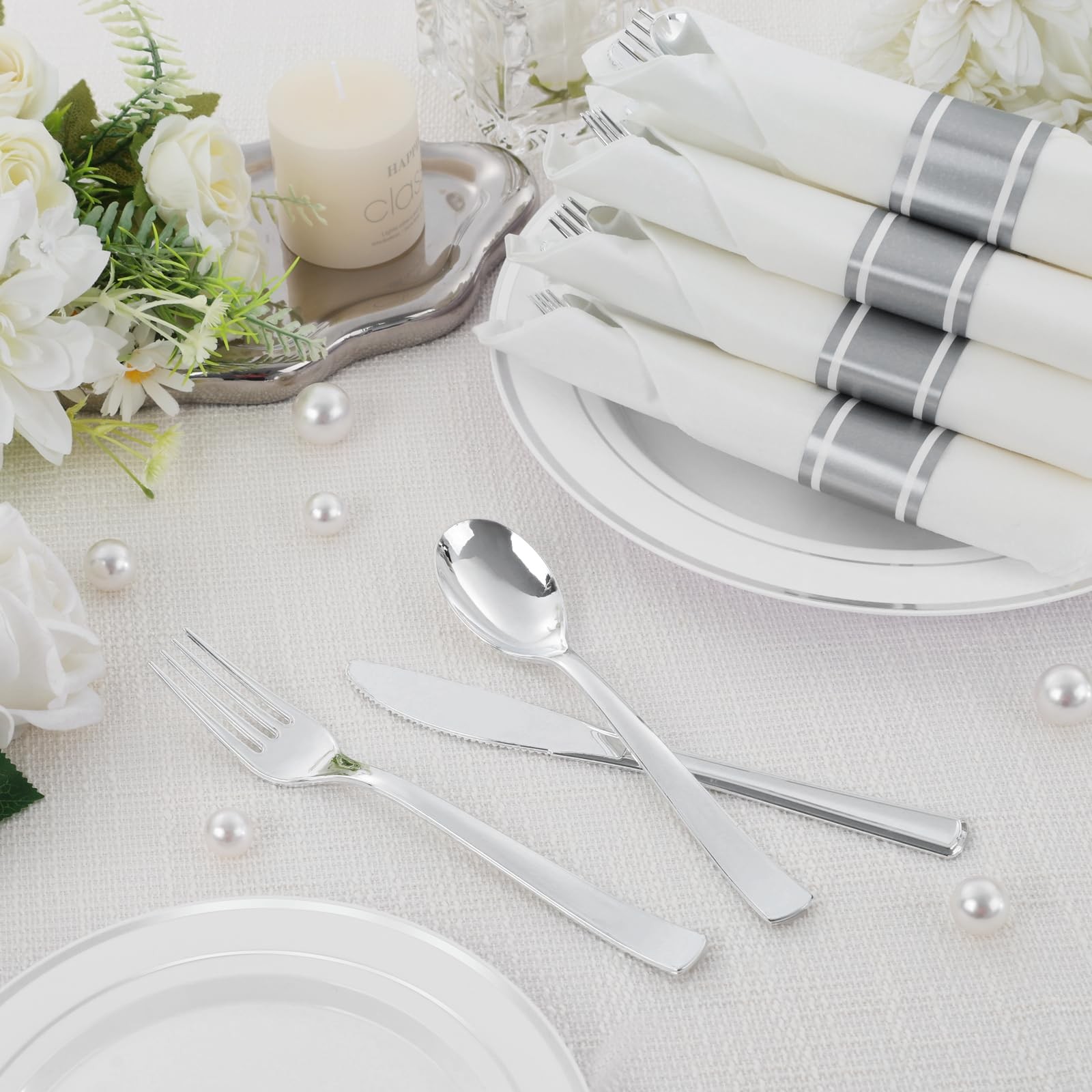 EI 120Pack Sliver Wrapped Plastic Silverware Set Disposable,480pcs Sliver Plasti