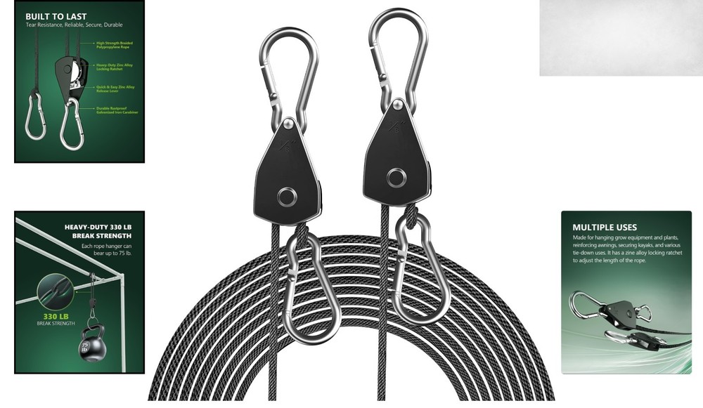 Adjustable Rope Hanger 2-Pack - 75 lbs Load Capacity for Versatile Hanging Use