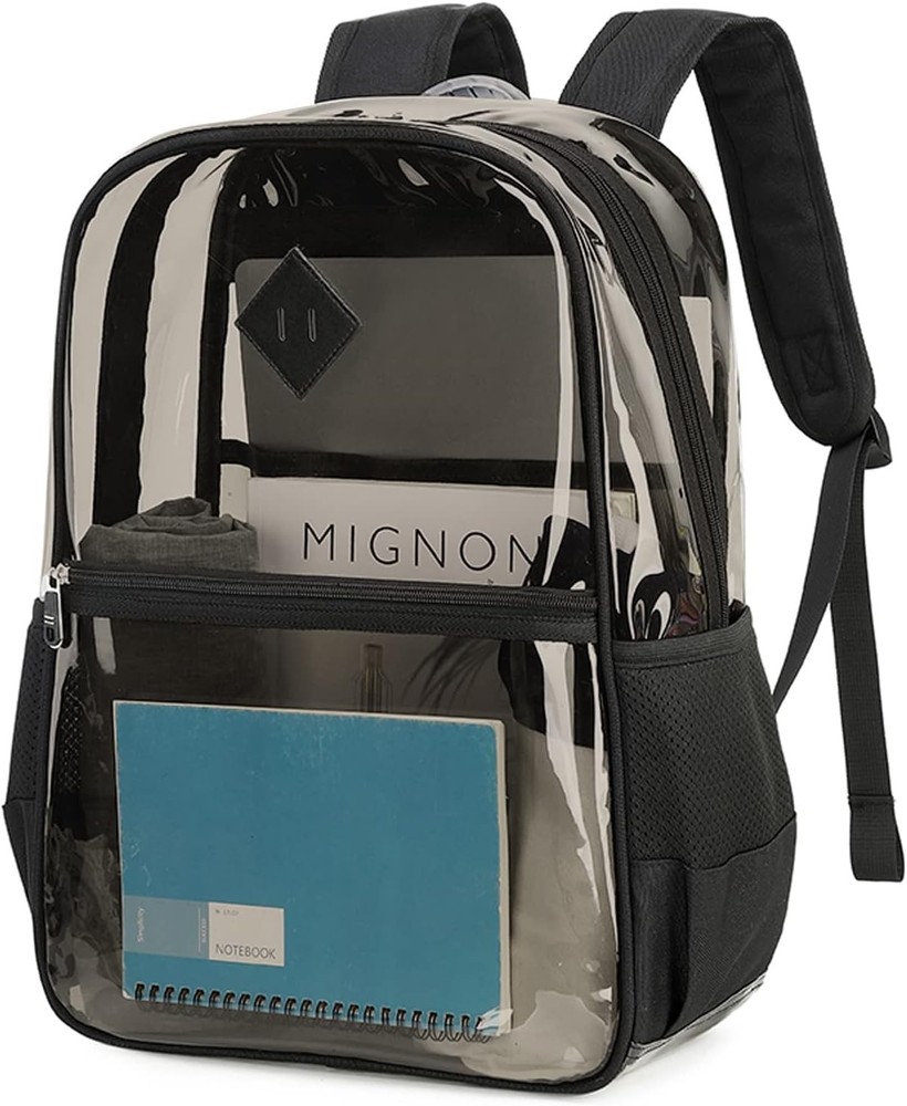Clear Backpack, Heavy Duty See Through Book Bag for Work, Security, Black