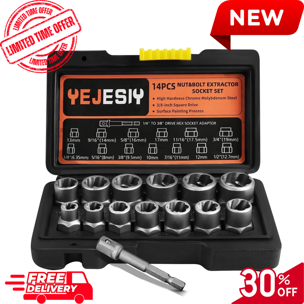 Bolt Extractor Set 14-Piece Stripped Bolt Extractor Socket Set with Storage Case