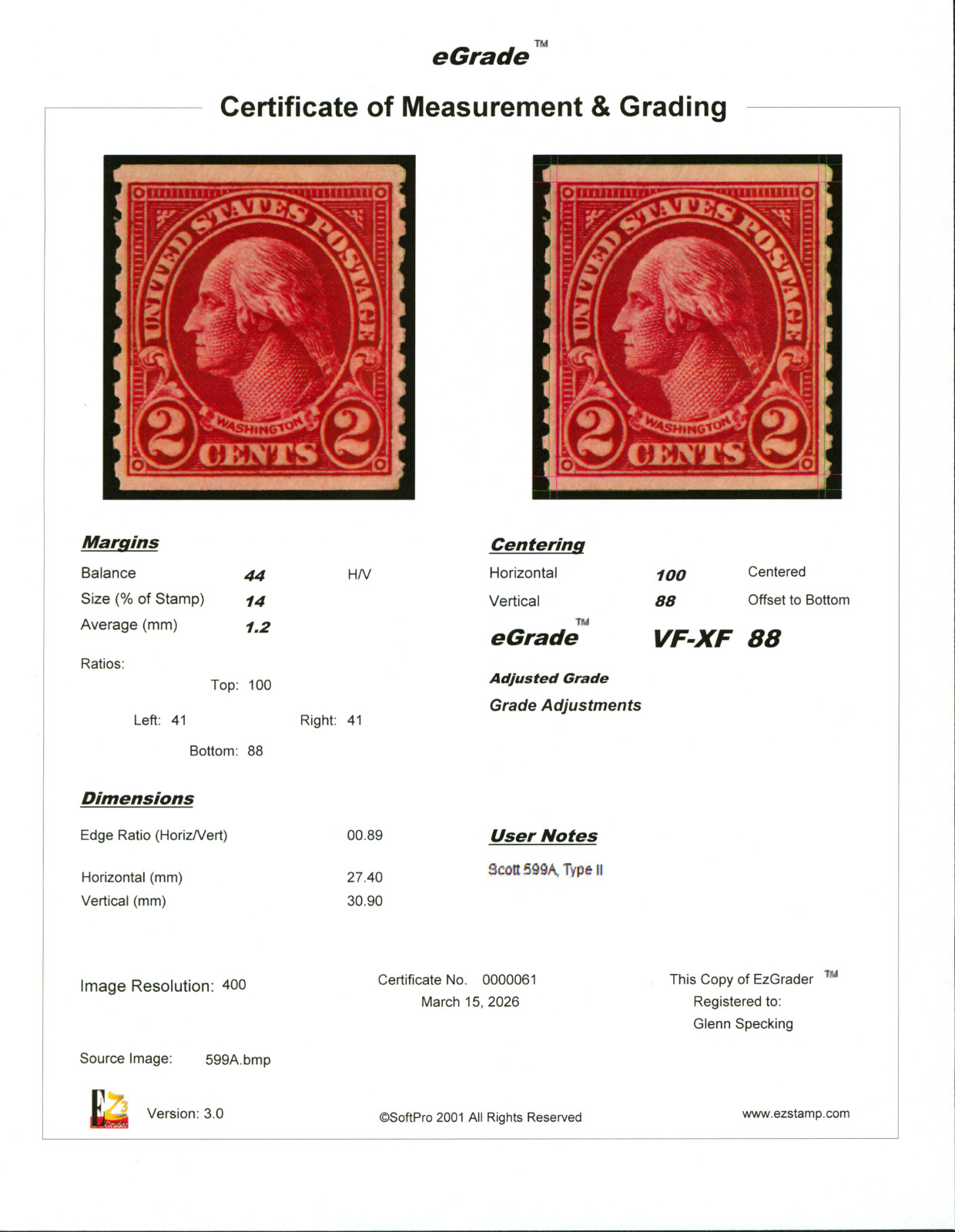 US Scott 599A, Mint Lightly Hinged Fine-Very Fine, EzGrade VF/XF 88, SCV $120.00