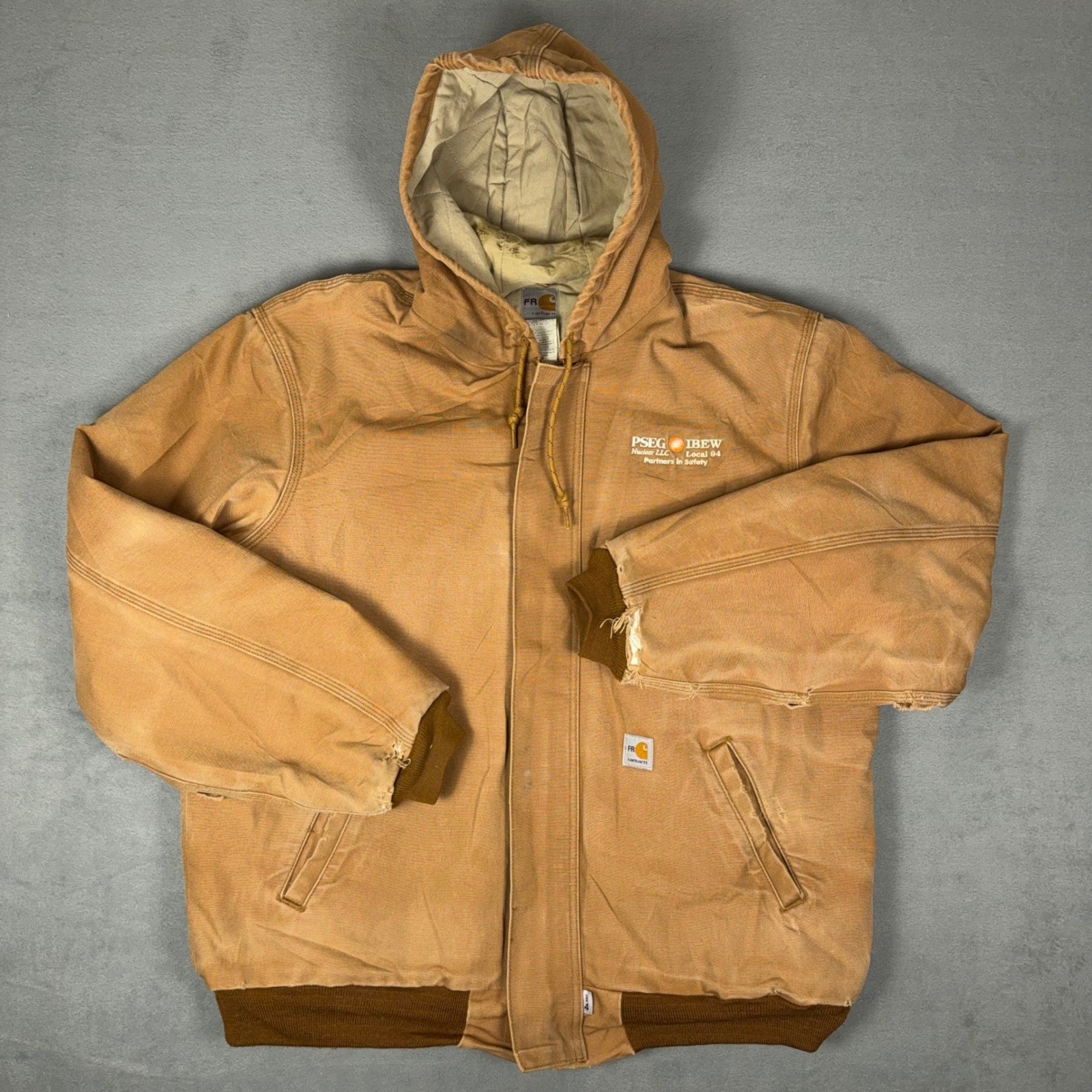 Vintage Carhartt FR J184 Duck Active Jacket Quilt Lined IBEW USA Made XL Tall