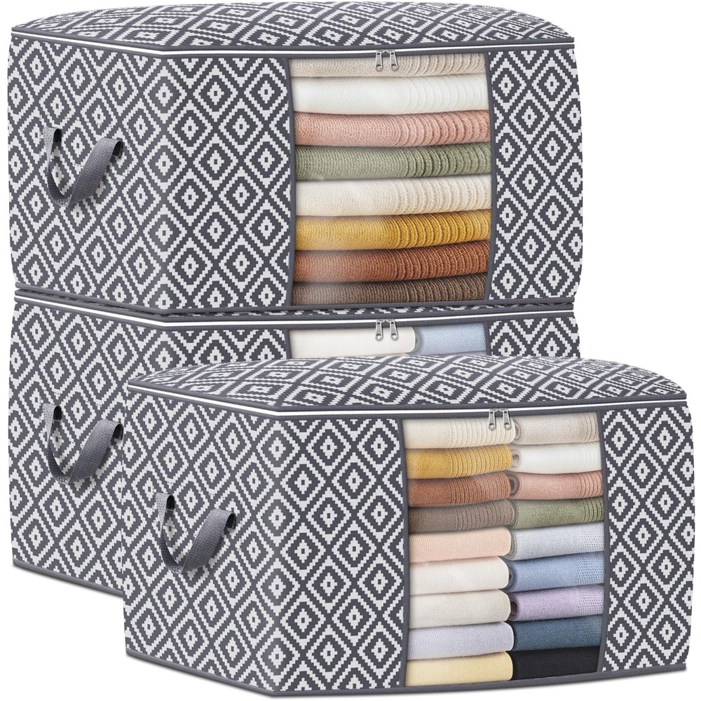 Direct 100L, 3 Pack, Storage Containers, Large Clothes Storage Bins Foldable ...