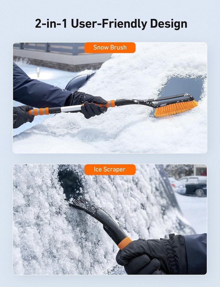 40" Ergonomic Snow Brush & Ice Scraper for Windshield - Heavy-Duty, Anti-Scratch