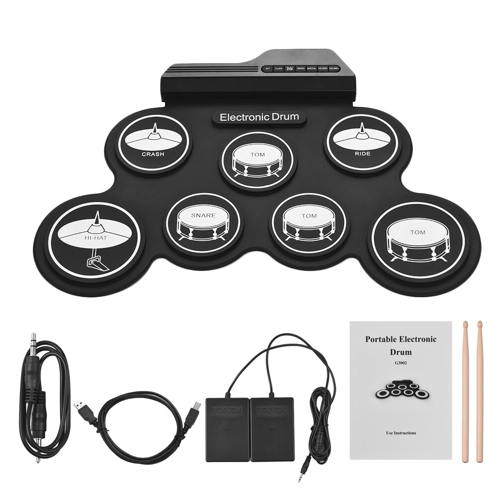 USB Roll-Up Silicon Drum Set Digital Electronic Drum Kit 7 Pad for Beginner