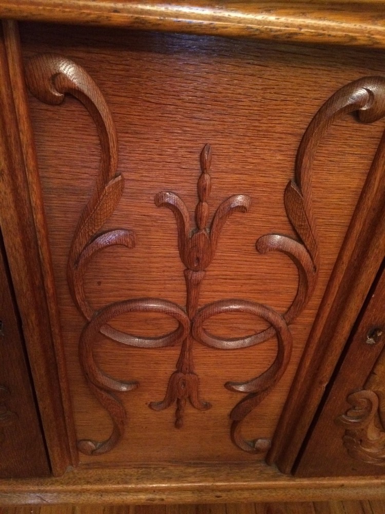 SOLID OAK BUFFET CARVED INLAID