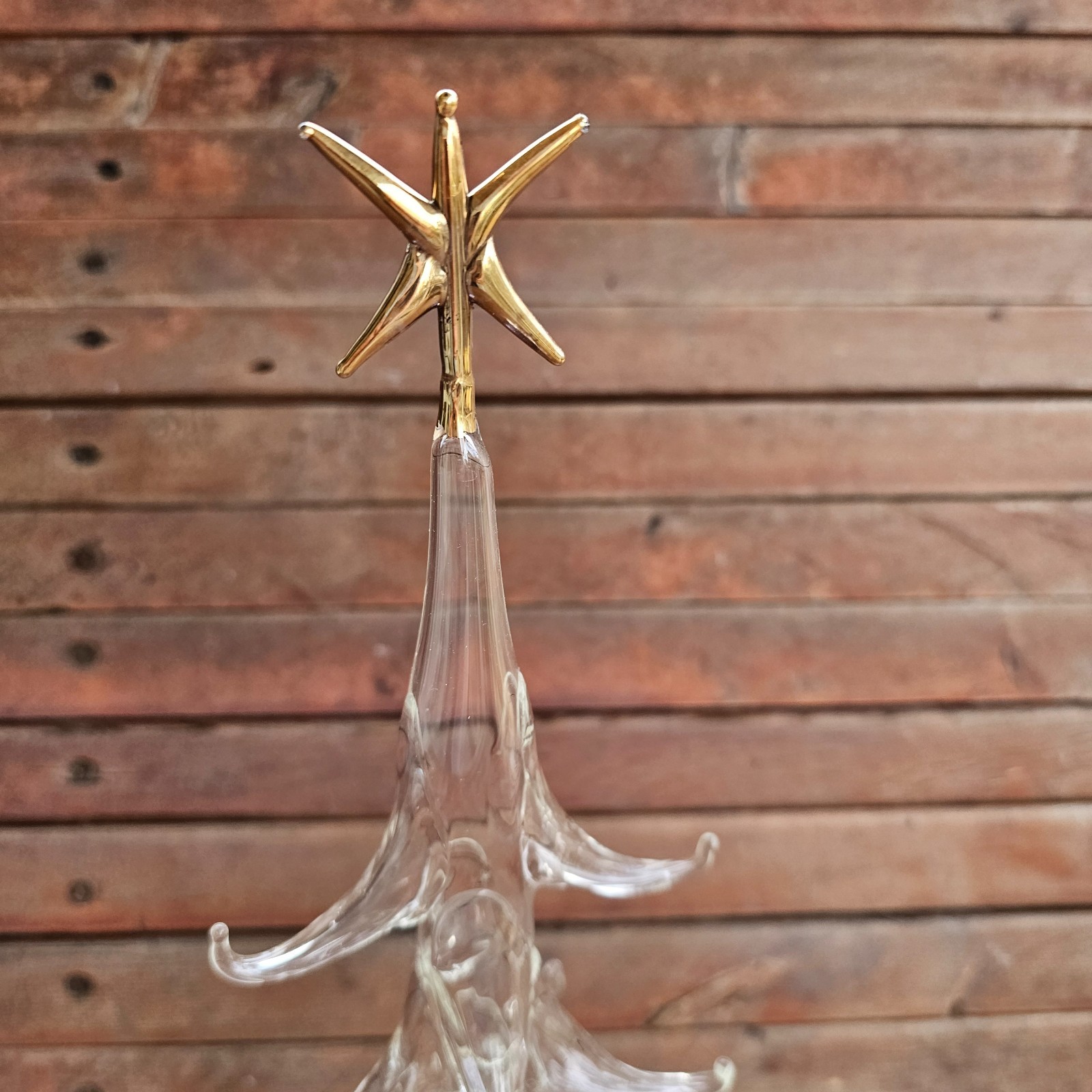 15.5" Hand Blown Clear Glass Christmas Tree - Appears to be Parise Vetro Italy