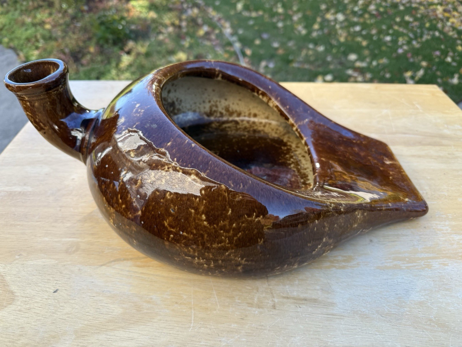 Antique 1800s Bennington Pottery Brown Splatterware Bedpan Urinal Chamber Pot