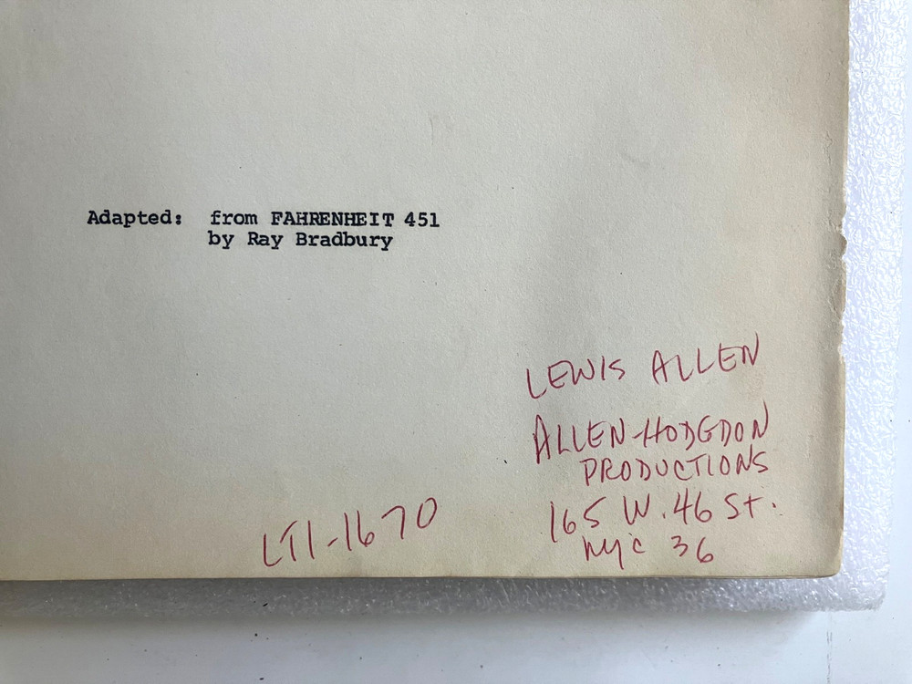 'FAHRENHEIT 451' SCRIPT (1966) TRUFFAUT ORIGINAL AUTHENTIC 'PHOENIX' DRAFT
