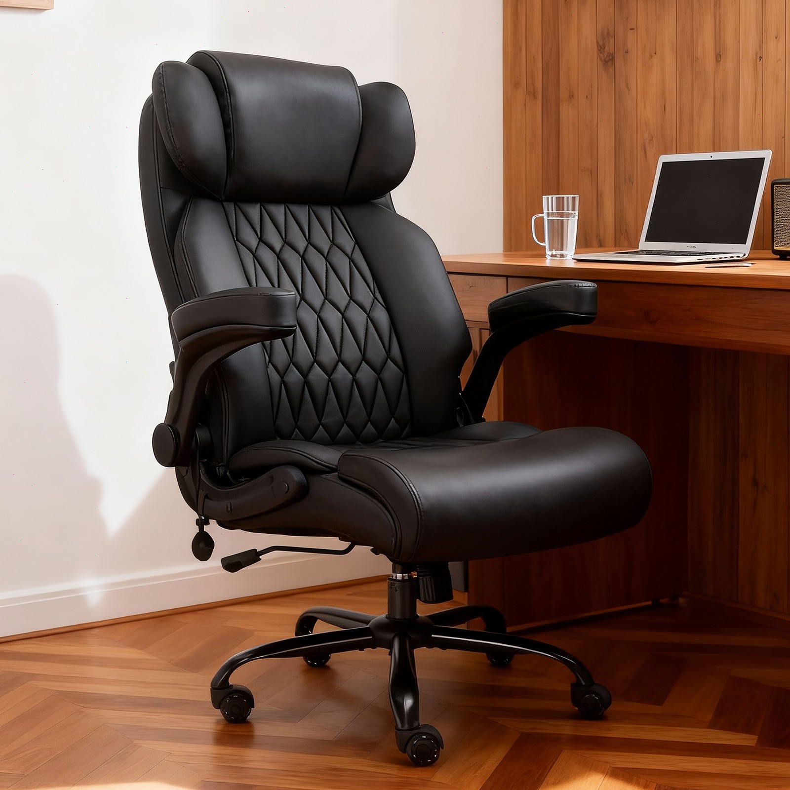 Big and Tall Office Chair 500lbs Leather Desk Chair with Upgraded RubberWheels