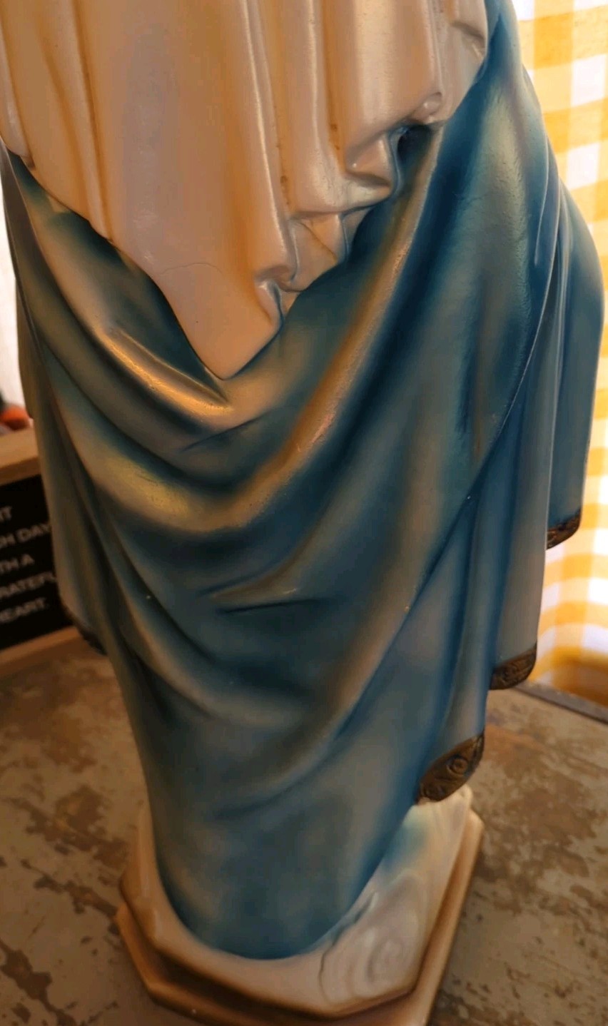 Beautiful Older Plaster Chalkware Statue of Mary, Our Lady of Grace, 26 1/4" T