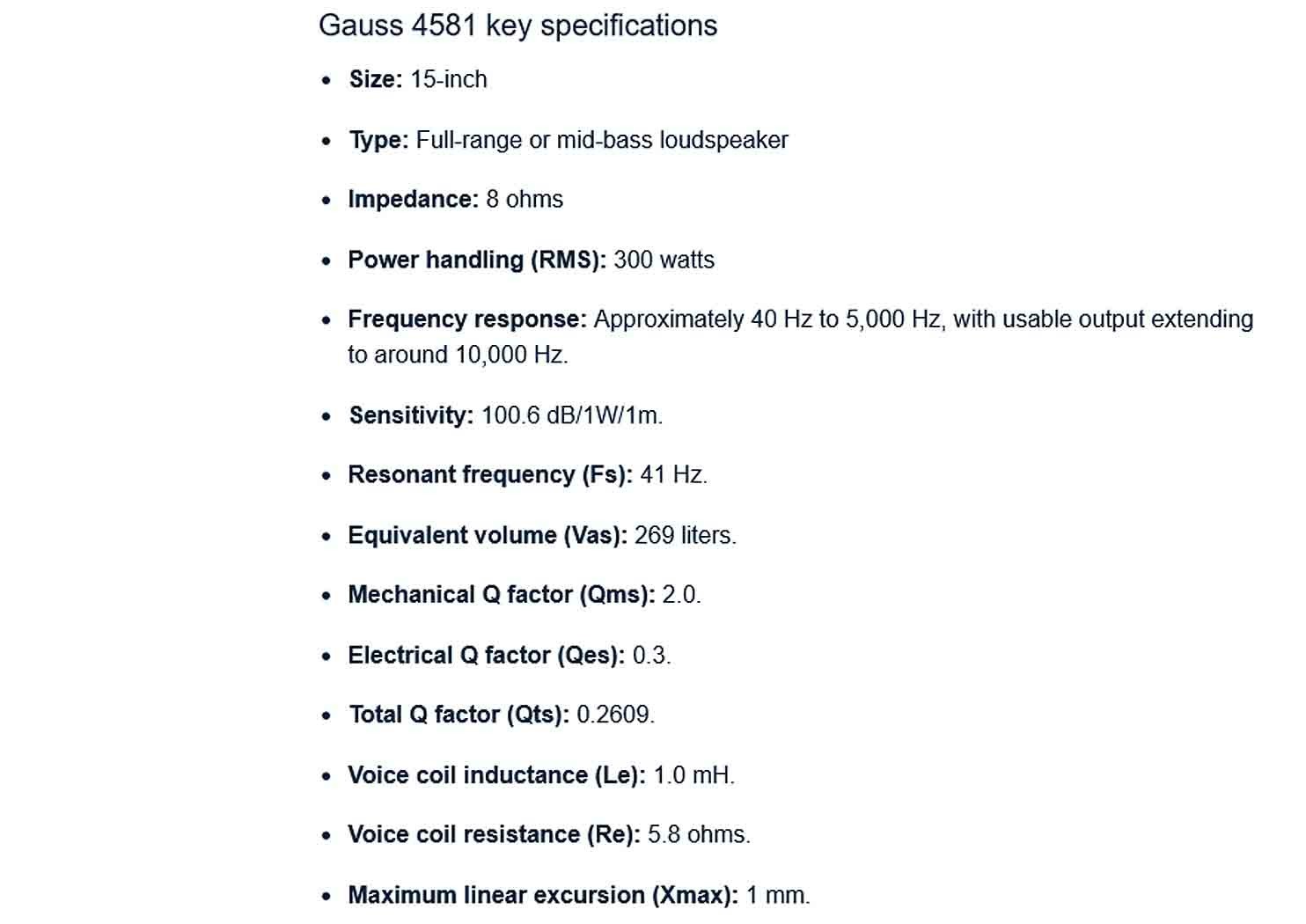15" Gauss speaker woofer subwoofer driver Cetec 1,600W peak. NEW 4581 PARTS!