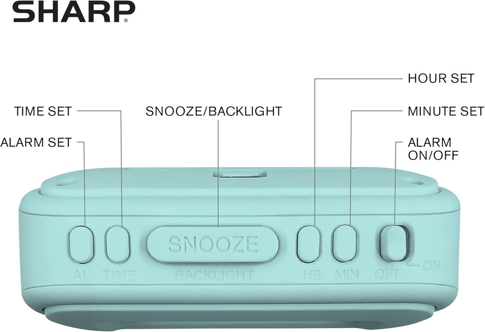 SHARP Digital Alarm Clock – Tactile Case with Soft Rubberized Finish - Battery O