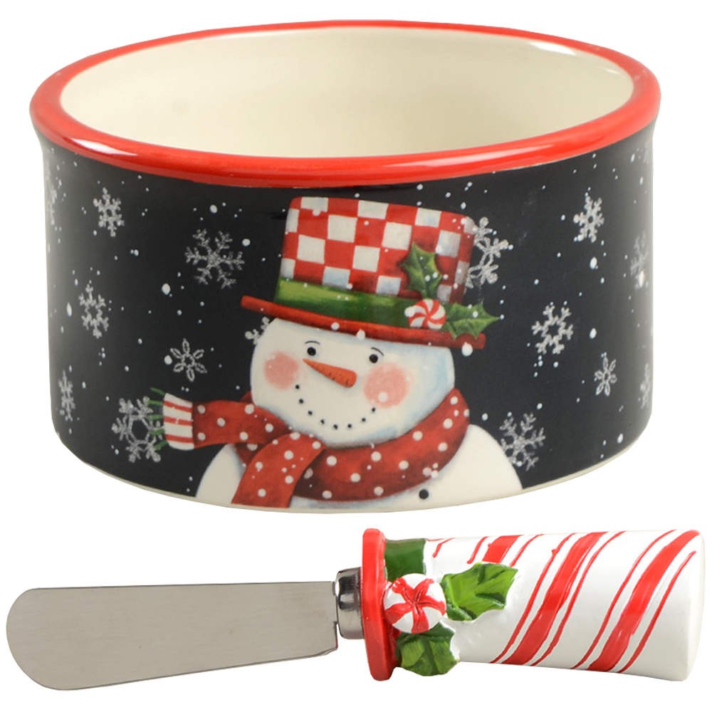 Certified International Candy Cane Snowman Dip Bowl & Spreader 10609707
