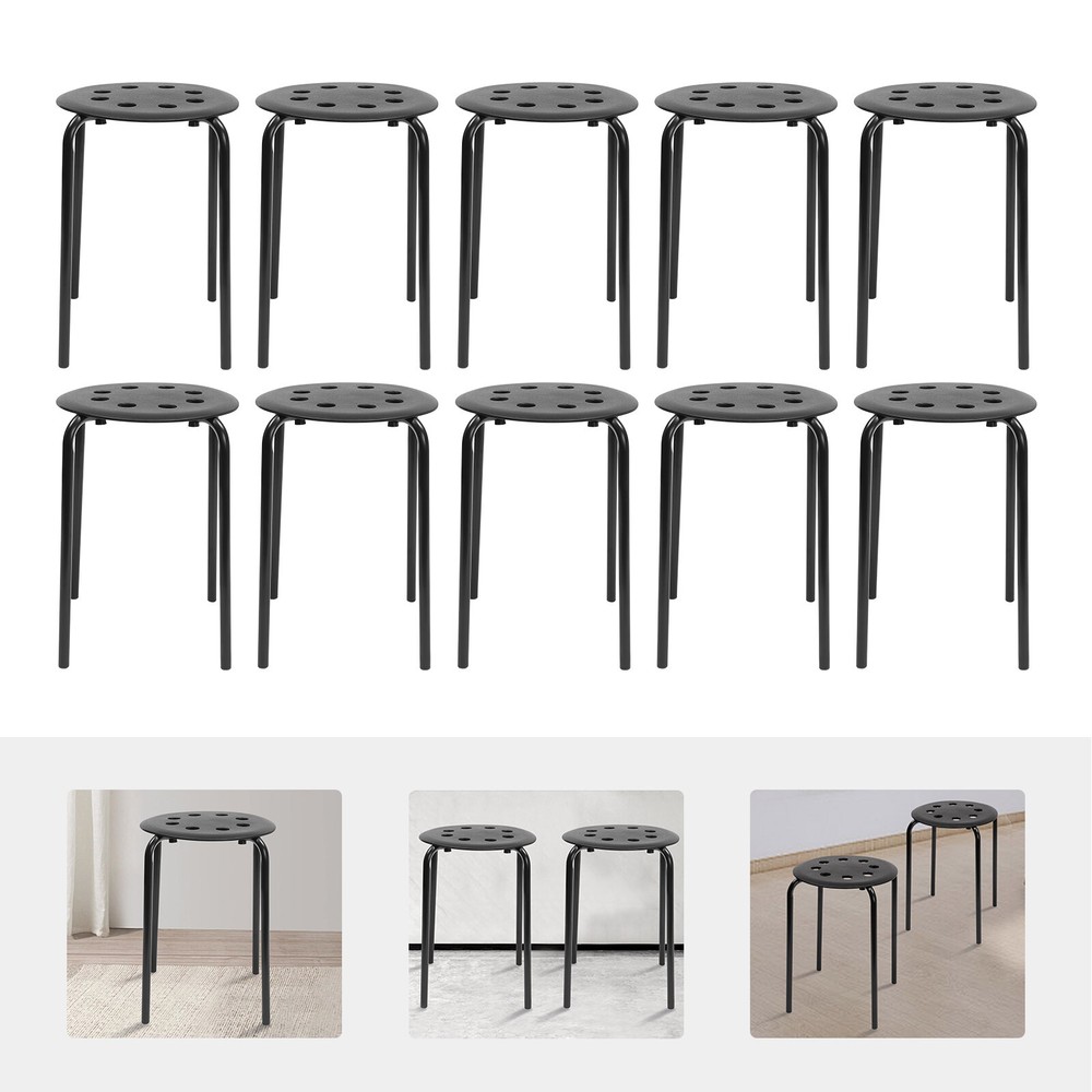 Set of 10 Portable Plastic Stack Stools 17.5" Height Backless Classroom Seating