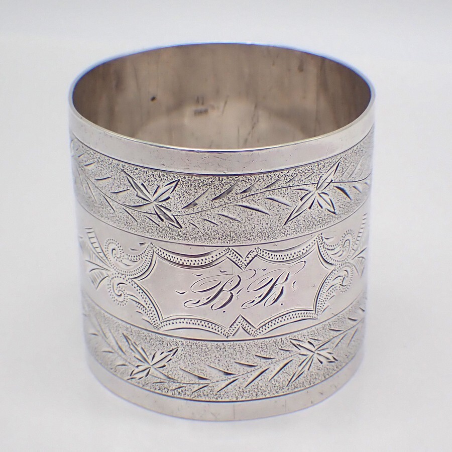Bright Cut Engraved Napkin Ring Sterling Silver Mono BB