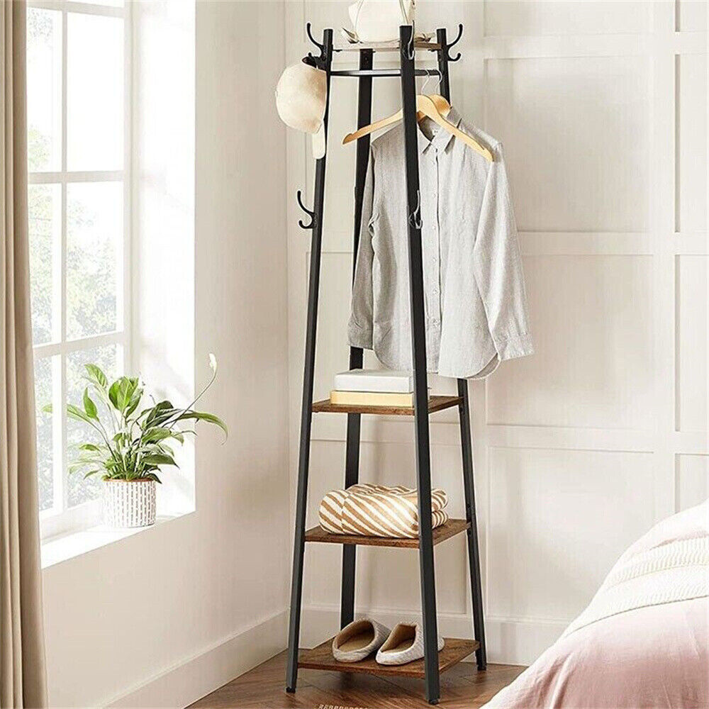 Industrial Coat Rack Stand Hall Tree Entryway Home Storage Shelves with 8 Hooks