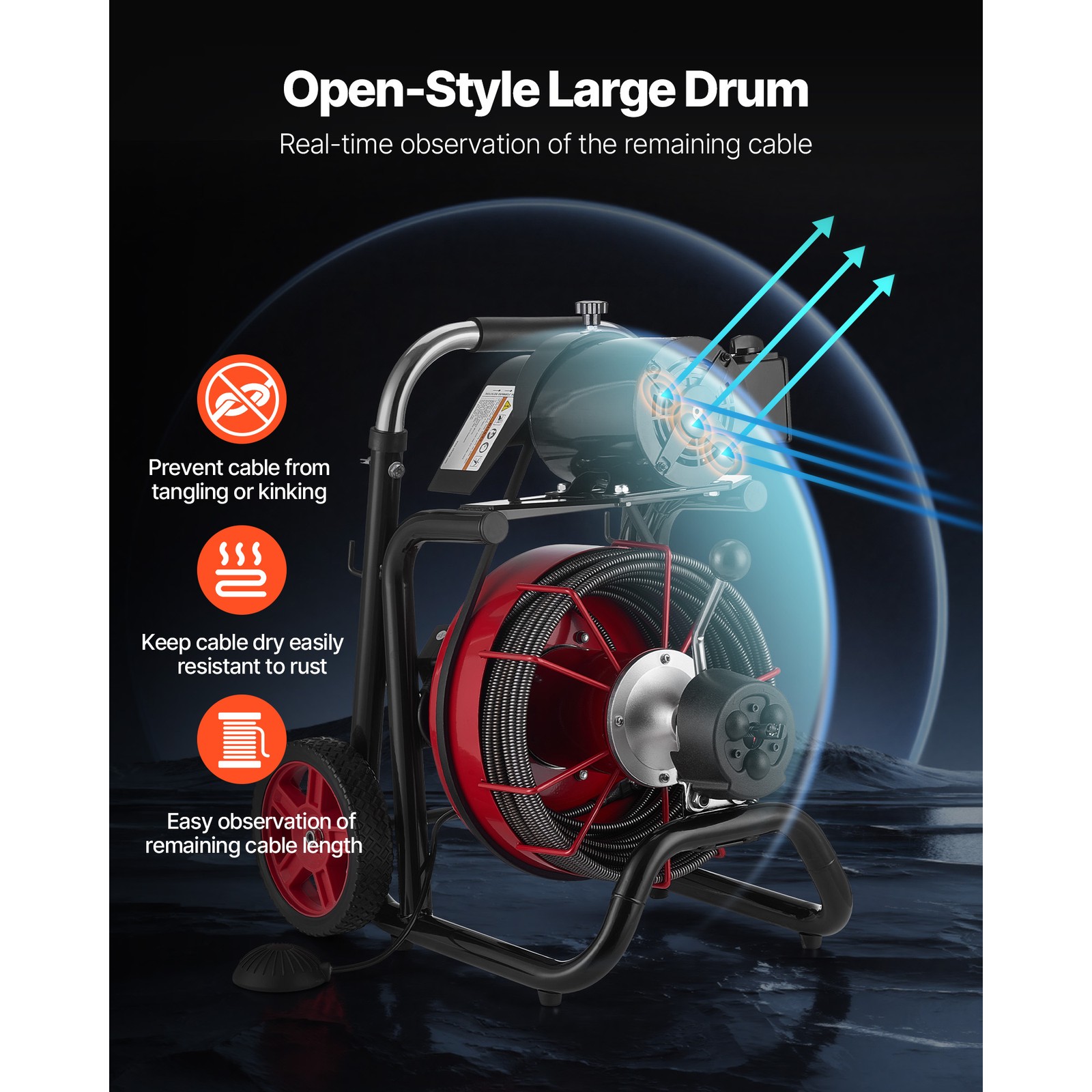 Uimoso Electric Drain Auger Machine with 100FT x 1/2 Inch Cable and Auto Feed