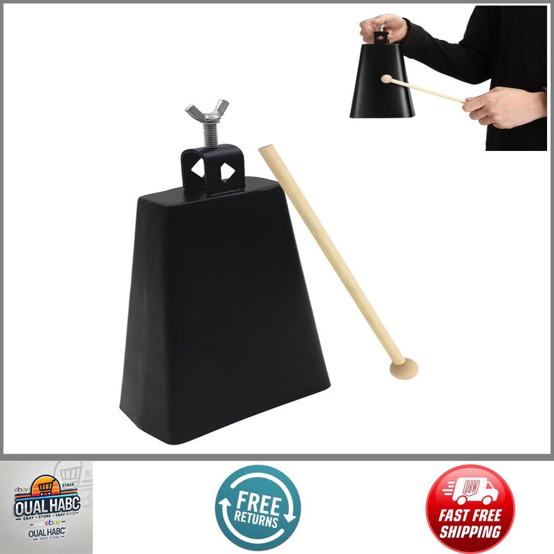 Metal Iron Cowbell 8 inch Steel Large Noise Maker Hand Percussion Instrument wit