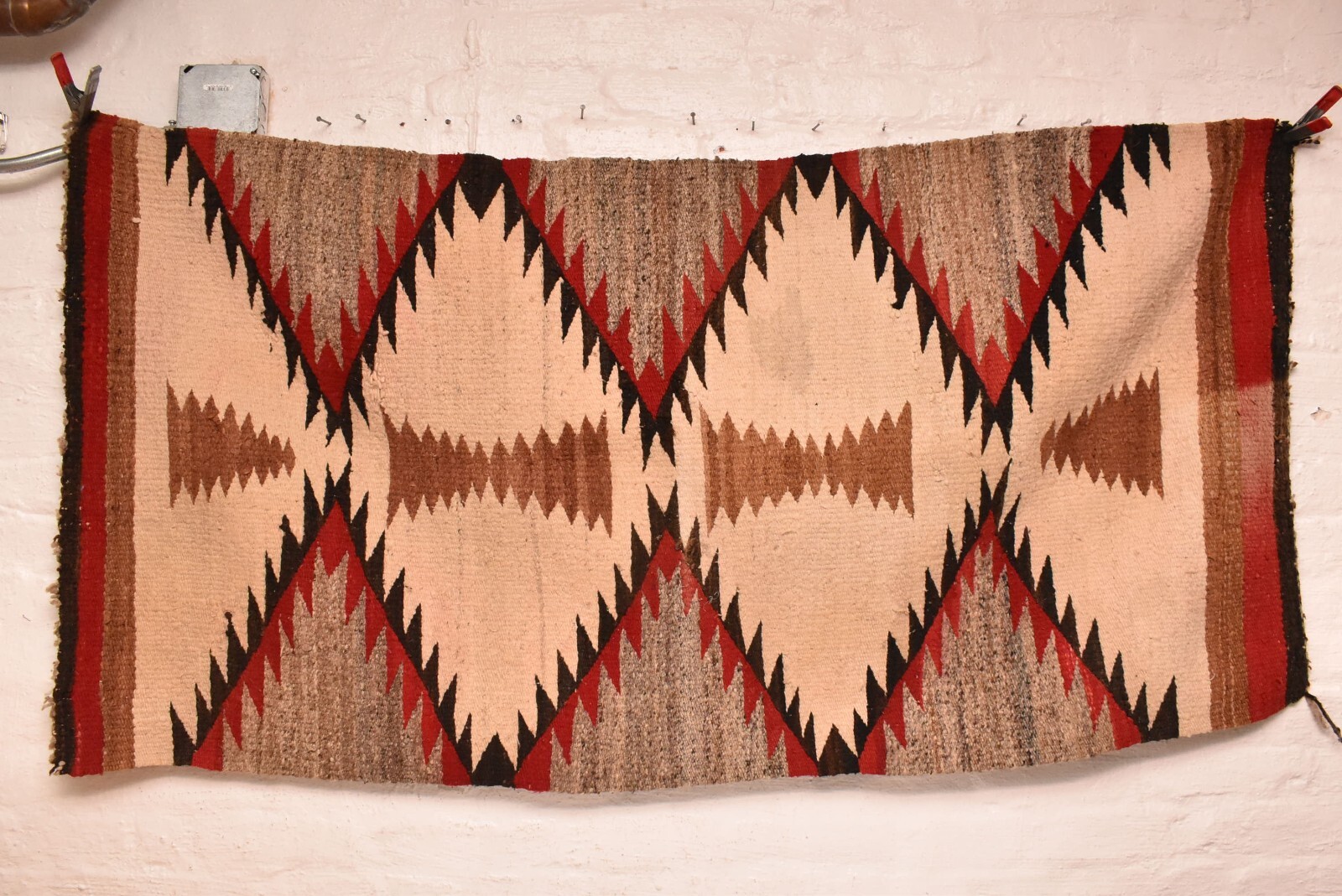 Antique Navajo Large Rug Native American Indian Weaving 62x31 Textile Vintage