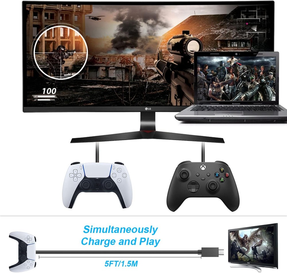 PS5 Controller Charger – 2 Pack 5FT OEM Original 3A Fast Charging Cable USB C