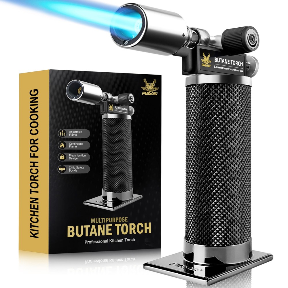 RAVS Butane Torch Lighter, Refillable Butane Kitchen Torch with Safety Lock a...