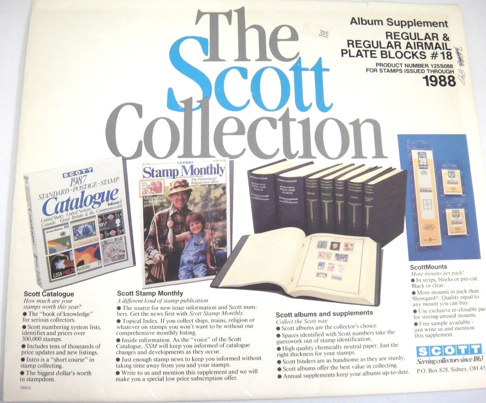 Scott 1988 Regular & Airmail Plate Blocks Stamp Album Supplement #18 NOS