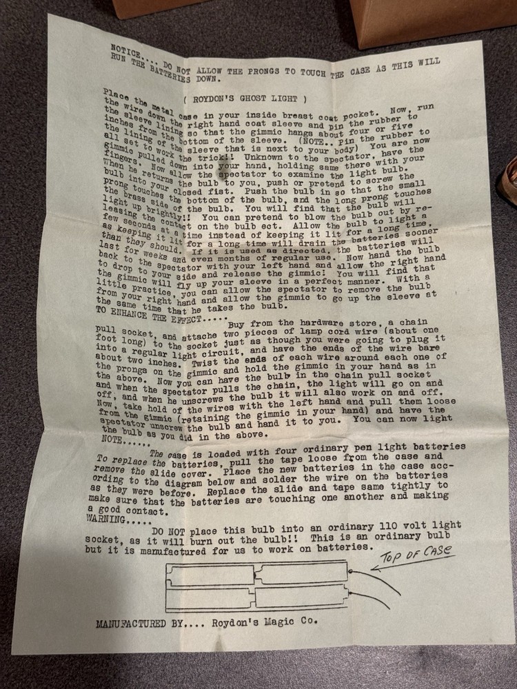 Roydon's Ghost Light - Vintage, Rare Magic Trick / Prop