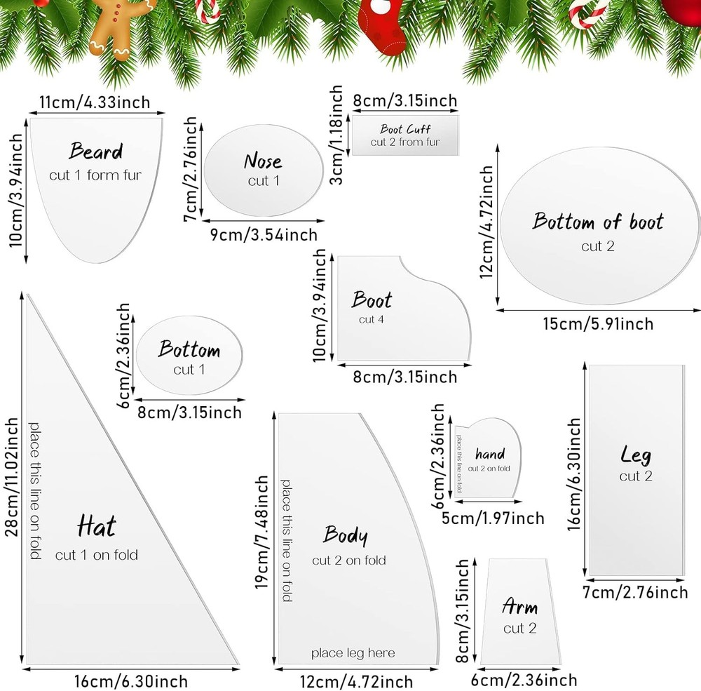 Jutom 11 Pcs Christmas Gnome Patterns for Sewing Basic transparent