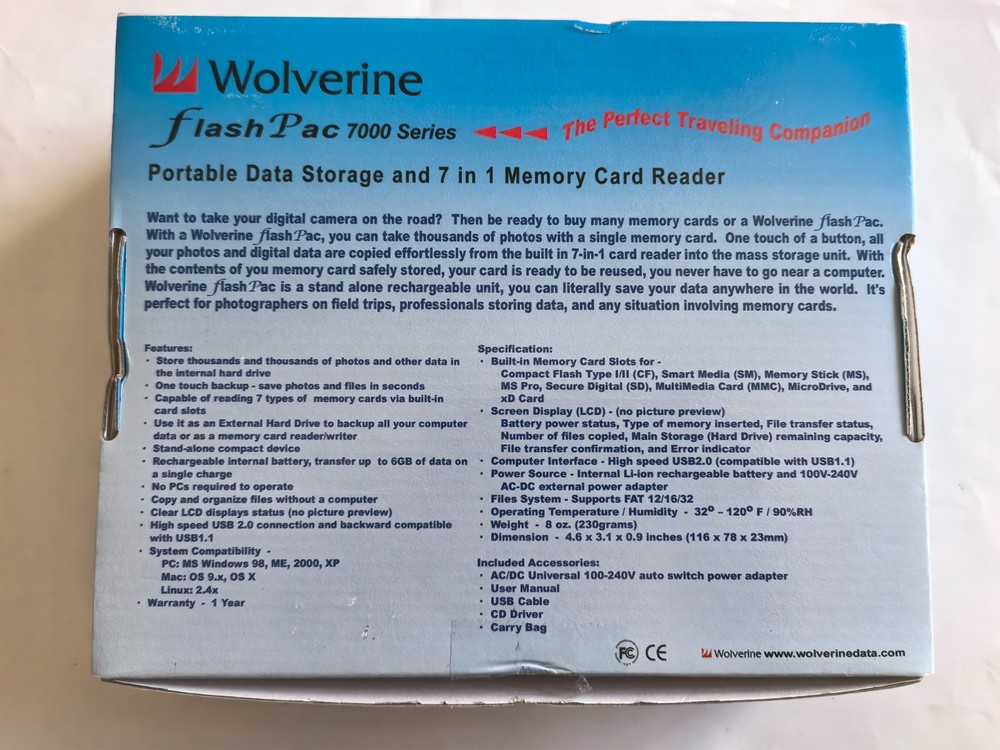 Wolverine Data 80GB FlashPac 7000 Series Portable Data Storage HDD Version