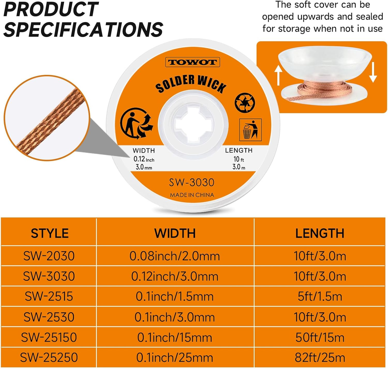 Solder Wick Braid 10Ft Desoldering Wick Braid Remover Tool with Flux No-Clean So