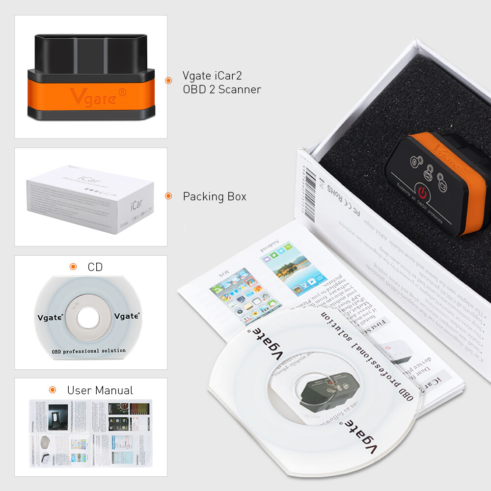 New Vgate OBD2 Scanner iCar2 Bluetooth Diagnostic Tool Support All OBD Protocals