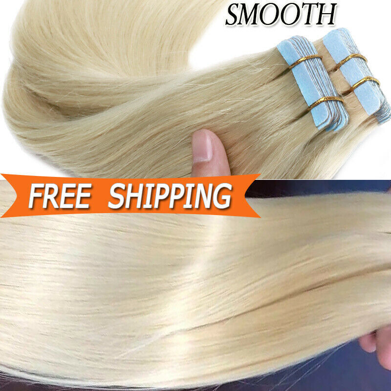 60PCS Tape-In Russian Remy Thick Human Hair Extensions Skin Weft Straight 150g F