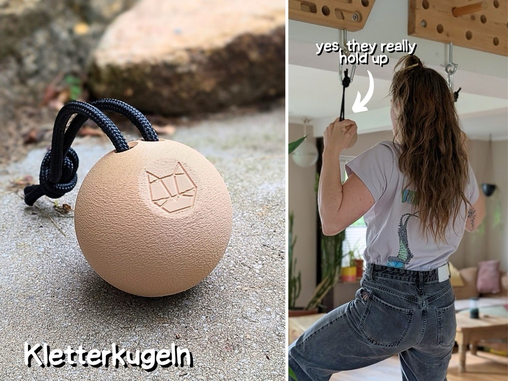 Climbing balls for pull-ups in three sizes