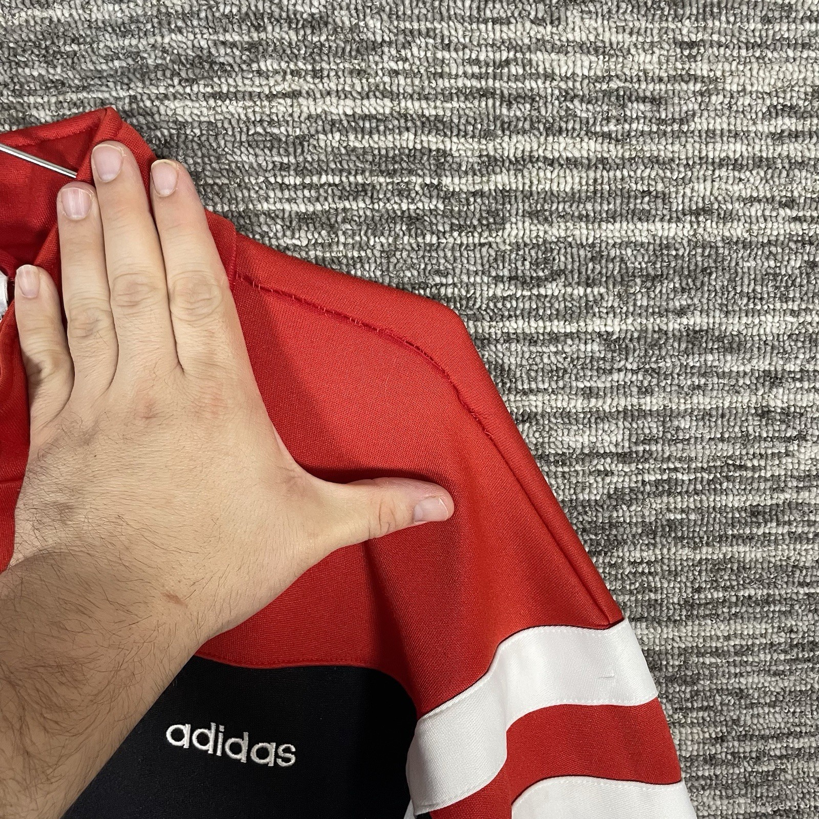 Vintage Adidas Red & Black Track Jacket White Striped Size XL (See Measurements)