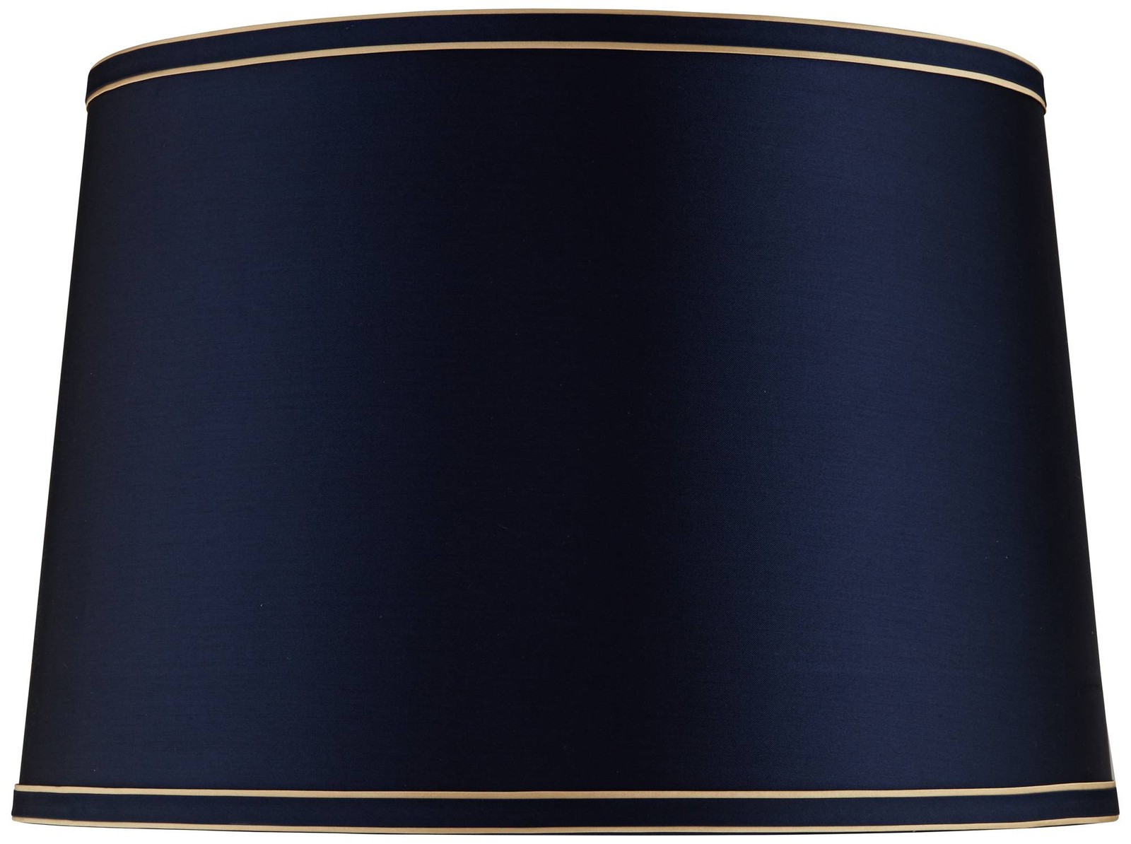 Navy Blue Medium Drum Shade with Navy and Gold Trim 14" Top x 16" Bottom x 11"H